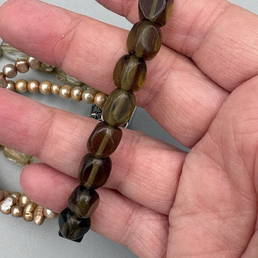 SILPADA Copper Pearls 5 Strand Bracelet Sterling Sunstone Tassel 7
